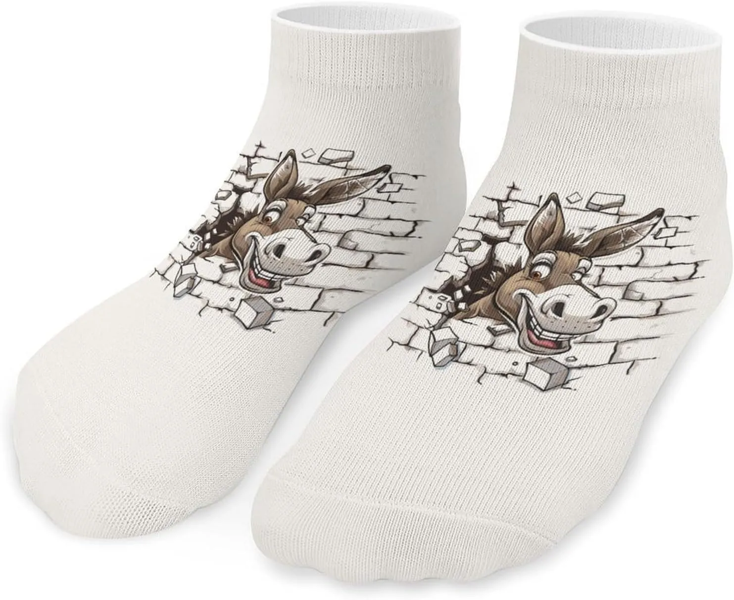 Donkey Breaking Through A Brick Wall Printed Ankle Socks No Show Sock Low-Cut Athletic Socks for Men Women 1 Pair