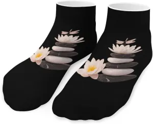 Dragonfly with Water Lily Printed Ankle Socks No Show Sock Low-Cut Athletic Socks for Men Women 1 Pair