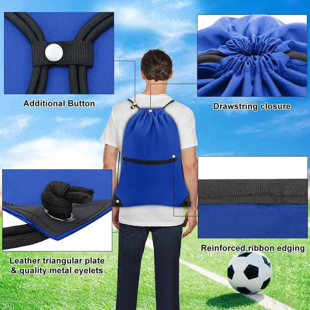 Drawstring Backpack Sports Gym Bag Yoga Travel Sackpack for Women Men Large Size with Zipper Pockets (Bright Royal)