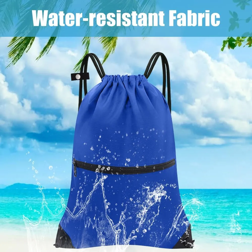 Drawstring Backpack Sports Gym Bag Yoga Travel Sackpack for Women Men Large Size with Zipper Pockets (Bright Royal)