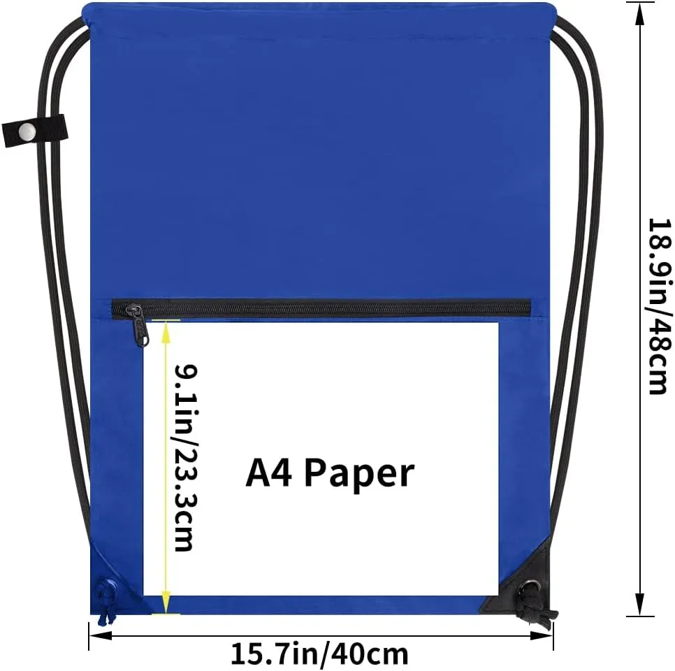 Drawstring Backpack Sports Gym Bag Yoga Travel Sackpack for Women Men Large Size with Zipper Pockets (Bright Royal)