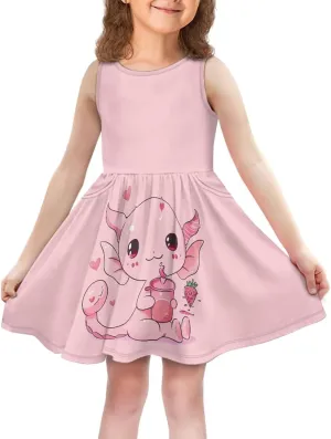 Dresses for Girls 2-14 Kids Summer Beach Sundress Casual Flared Skater Dress A Line School Party Dresses