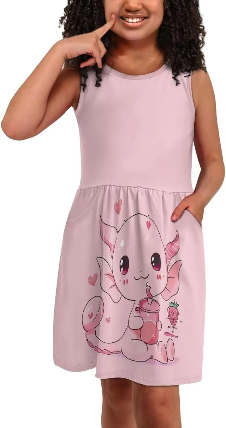 Dresses for Girls 2-14 Kids Summer Beach Sundress Casual Flared Skater Dress A Line School Party Dresses