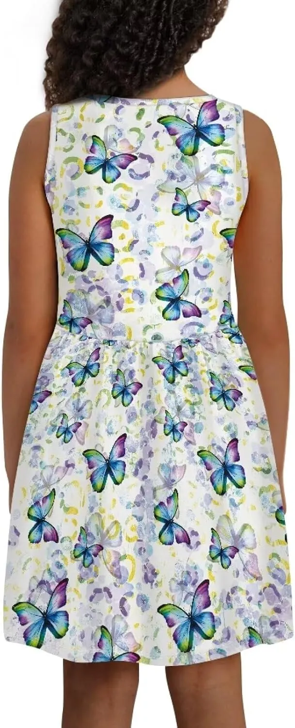 Dresses for Girls 2-14 Kids Summer Beach Sundress Casual Flared Skater Dress A Line School Party Dresses