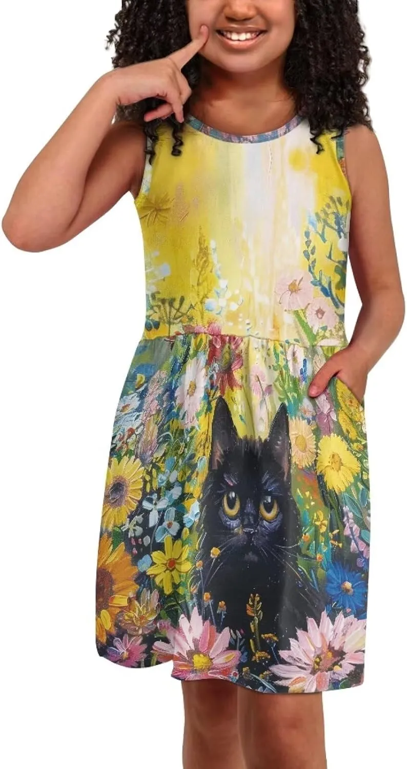 Dresses for Girls 2-14 Kids Summer Beach Sundress Casual Flared Skater Dress A Line School Party Dresses