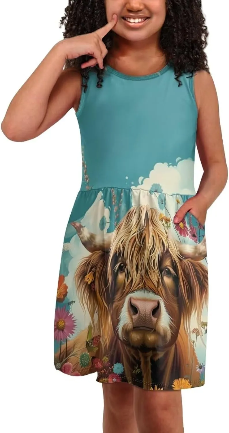 Dresses for Girls 2-14 Kids Summer Beach Sundress Casual Flared Skater Dress A Line School Party Dresses
