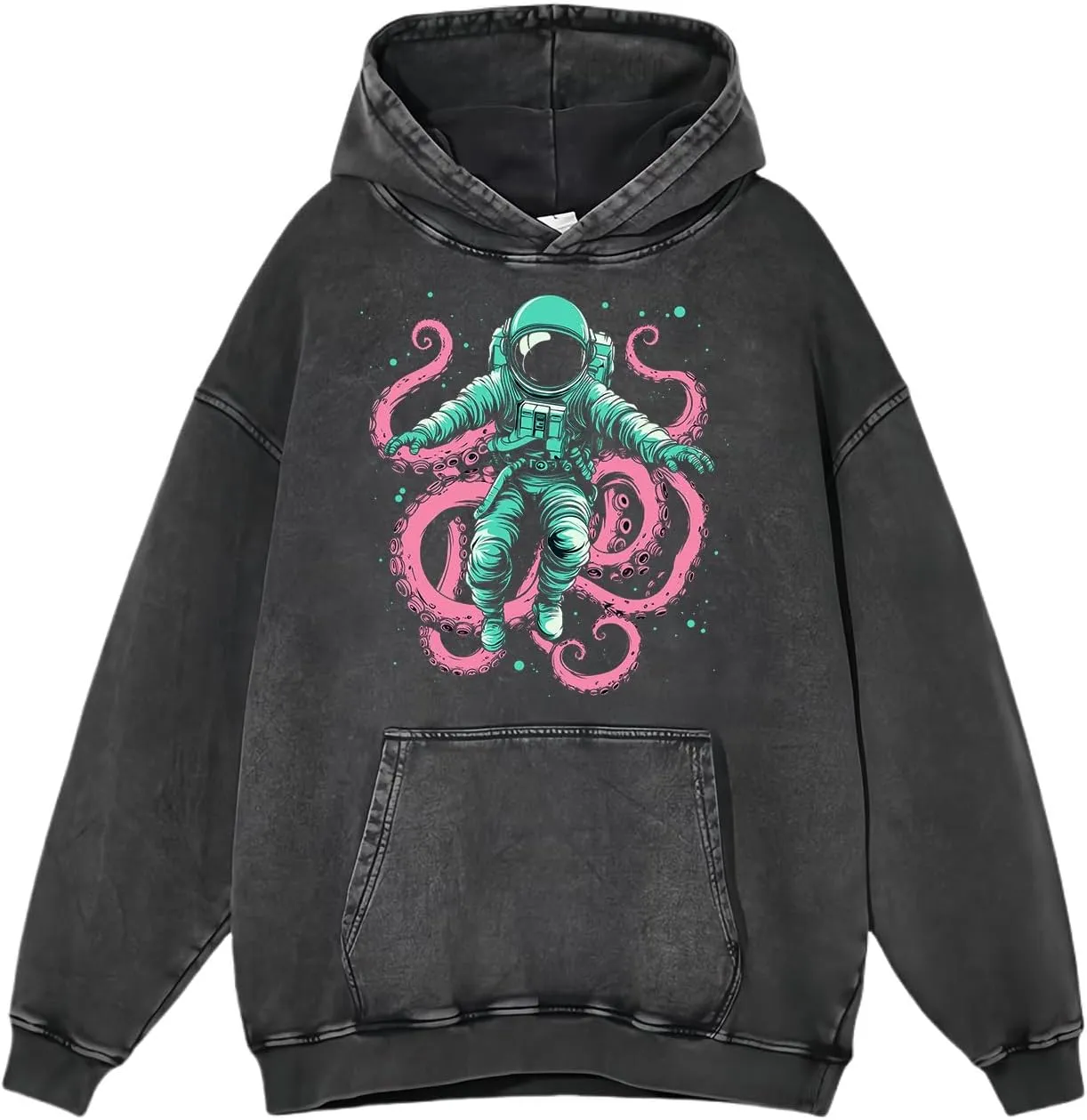 DUODUO Men's Acid Washe Graphic Hoodies Oversized Streetwear Vintage Pullover Top