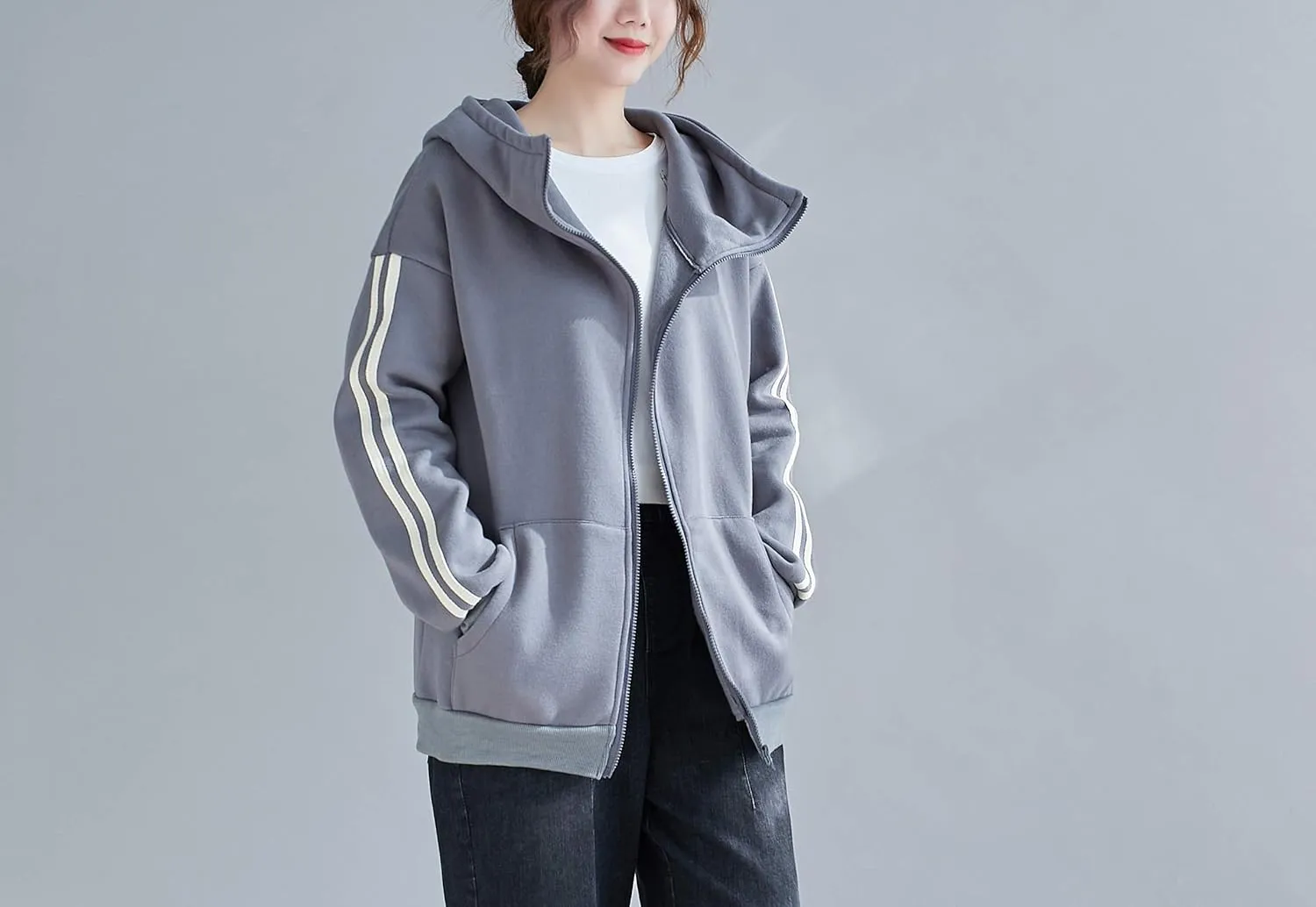 ellazhu Women Zip-Up Casual Fall Pocket Long Sleeve Hoodie Coat Outwear GA2120 A