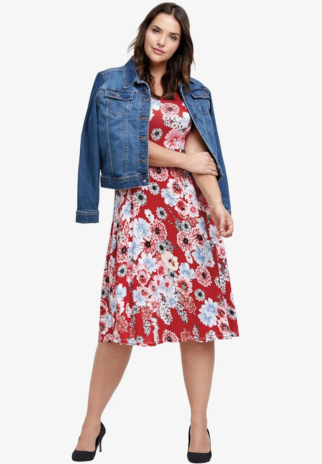 ellos Plus Size Sleeveless Knit Fit and Flare Knit Dress