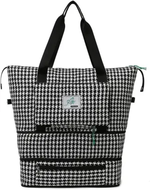 Extendable Travel Duffle Bag Tote Bag Gym Bag for Women Weekender Overnight Houndstooth Duffel Bag (Black)