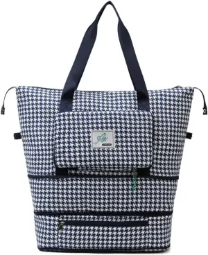 Extendable Travel Duffle Bag Tote Bag Gym Bag for Women Weekender Overnight Houndstooth Duffel Bag (Blue)