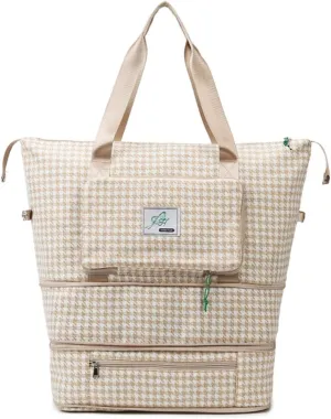 Extendable Travel Duffle Bag Tote Bag Gym Bag for Women Weekender Overnight Houndstooth Duffel Bag (Yellow)