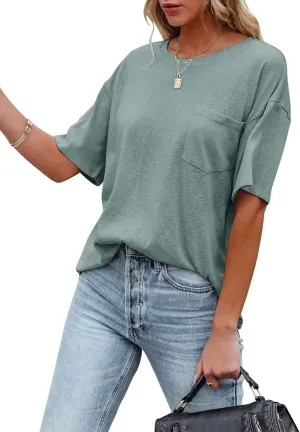 Fanway&EC Women's Short Sleeve T-Shirts Casual Crewneck Tees with Pocket Summer Basic Tops