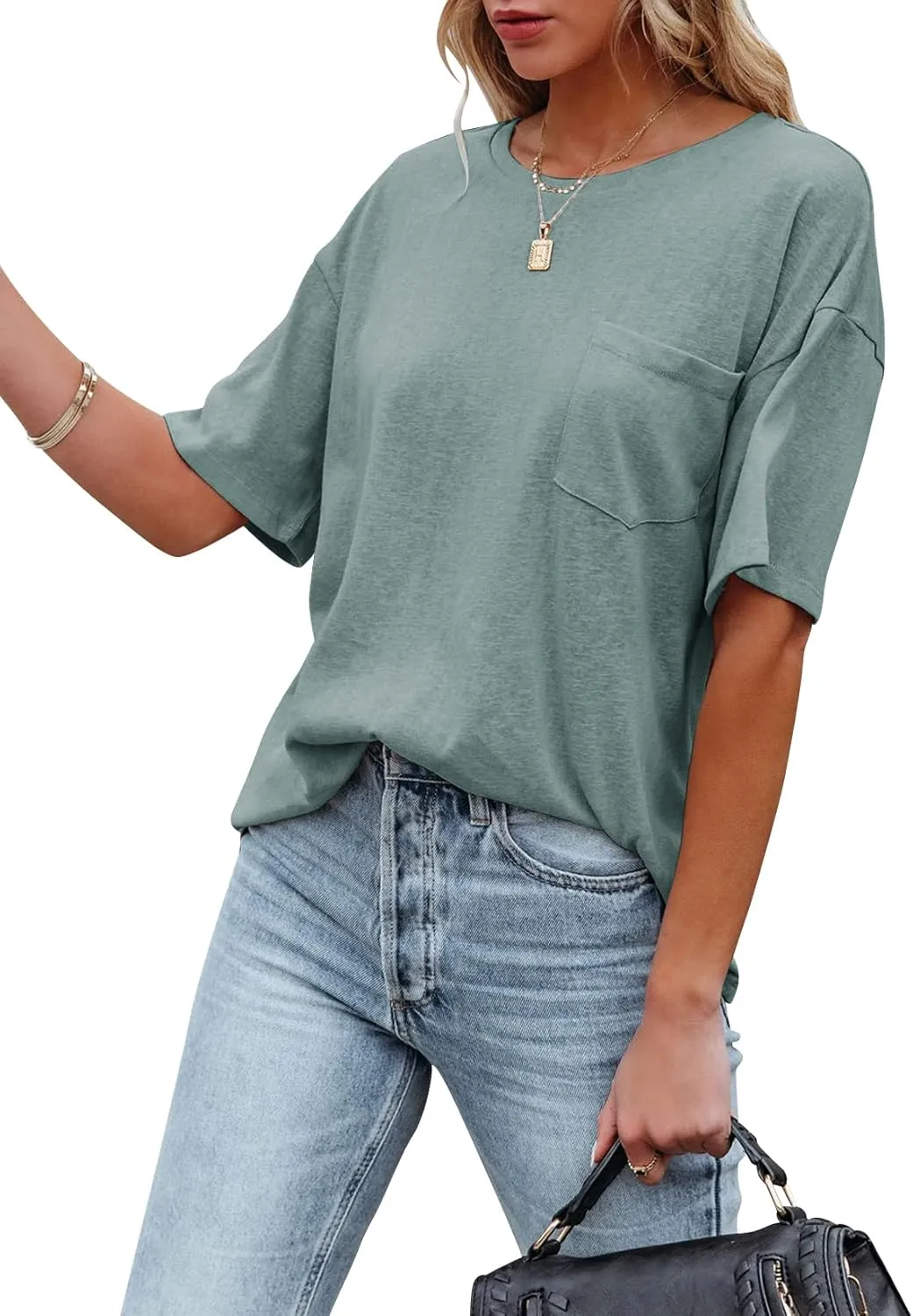 Fanway&EC Women's Short Sleeve T-Shirts Casual Crewneck Tees with Pocket Summer Basic Tops