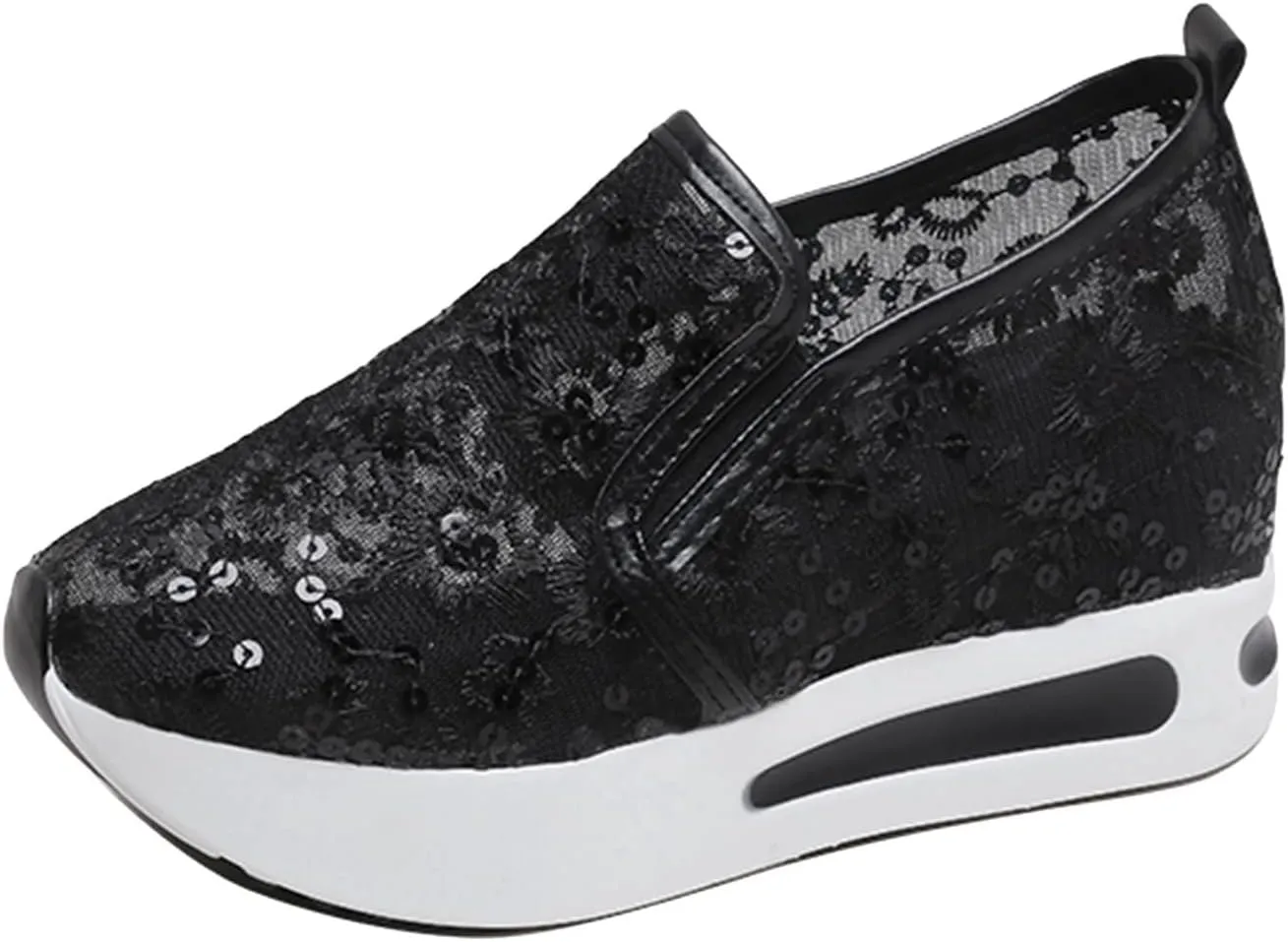 Fashion Platform Sneakers for Women Slip on Loafers Lace Embroidery Ladies Lightweight Arch Support Walking Sneakers Air Cushion Chunky Comfortable Work Shoes for Casual and Daily Wear