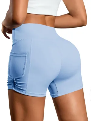 Fisoew Womens High Waisted Yoga Shorts Tummy Control Butt Lifting Athletic Gym Shorts with Pockets