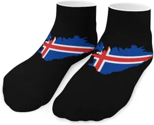 Flag Map of Iceland Printed Ankle Socks No Show Sock Low-Cut Athletic Socks for Men Women 1 Pair