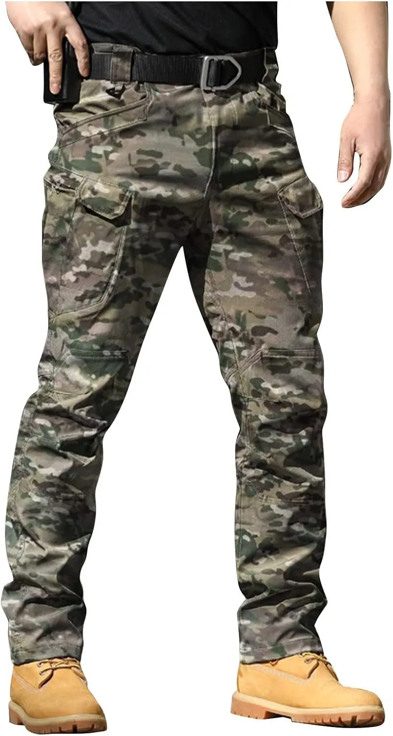 Flexcamo -Tactical Waterproof Pants Tactical Pant for Men Relaxed Fit Work Camo Hiking Cargo Pants Multi Pockets