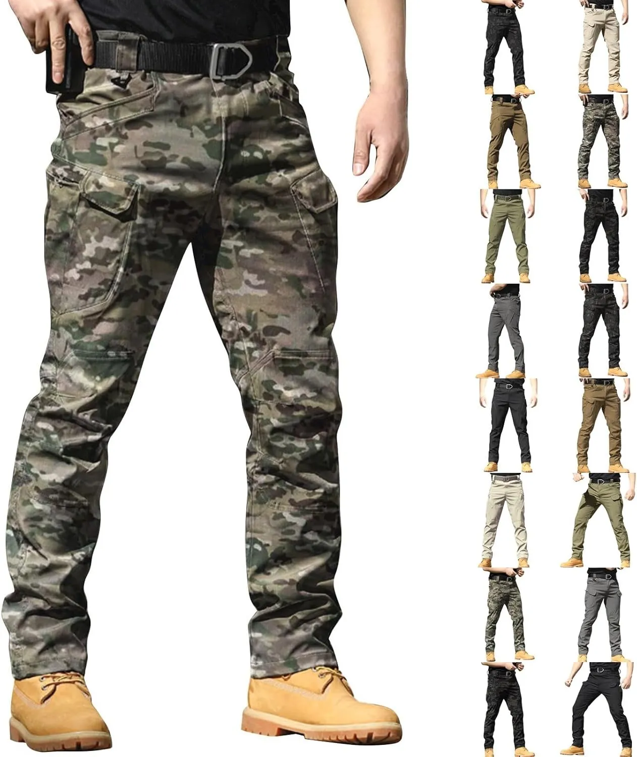 Flexcamo -Tactical Waterproof Pants Tactical Pant for Men Relaxed Fit Work Camo Hiking Cargo Pants Multi Pockets