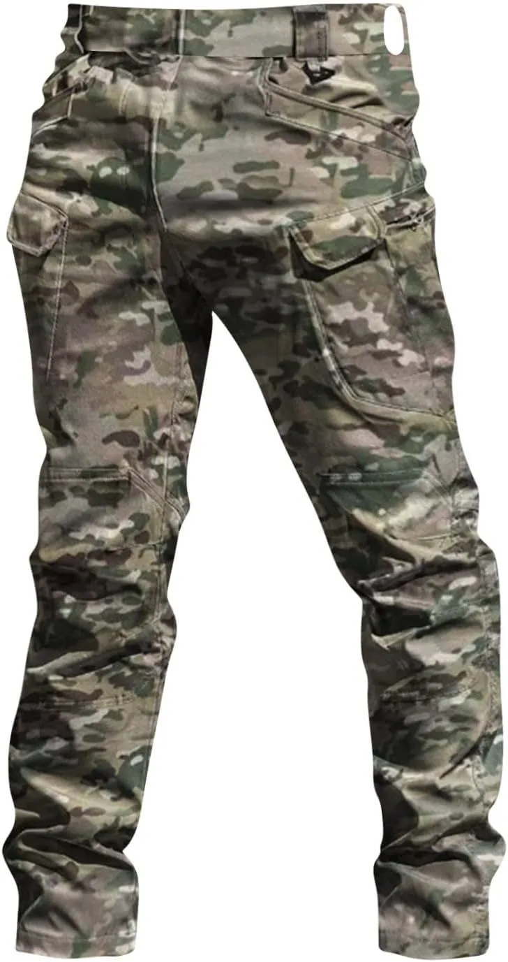 Flexcamo -Tactical Waterproof Pants Tactical Pant for Men Relaxed Fit Work Camo Hiking Cargo Pants Multi Pockets