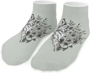 Floral Wolf Printed Ankle Socks No Show Sock Low-Cut Athletic Socks for Men Women 1 Pair