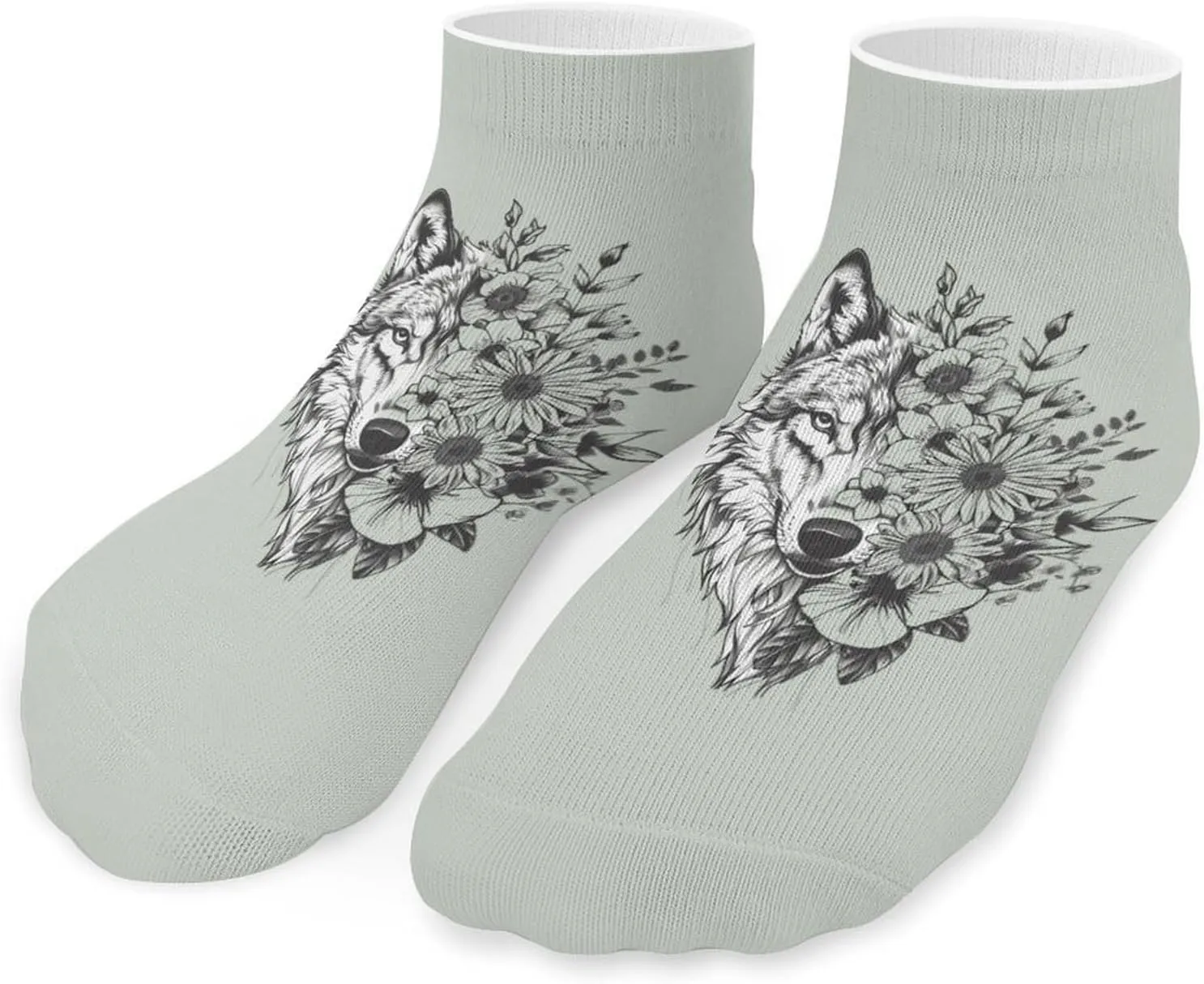 Floral Wolf Printed Ankle Socks No Show Sock Low-Cut Athletic Socks for Men Women 1 Pair