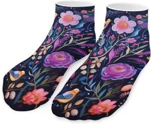 Flowers Birds Printed Ankle Socks No Show Sock Low-Cut Athletic Socks for Men Women 1 Pair