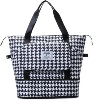Foldable Travel Tote Bag Duffle Bag with Wet Pocket Gym Bag for Men Women Weekender Overnight Duffel Bag (Black)