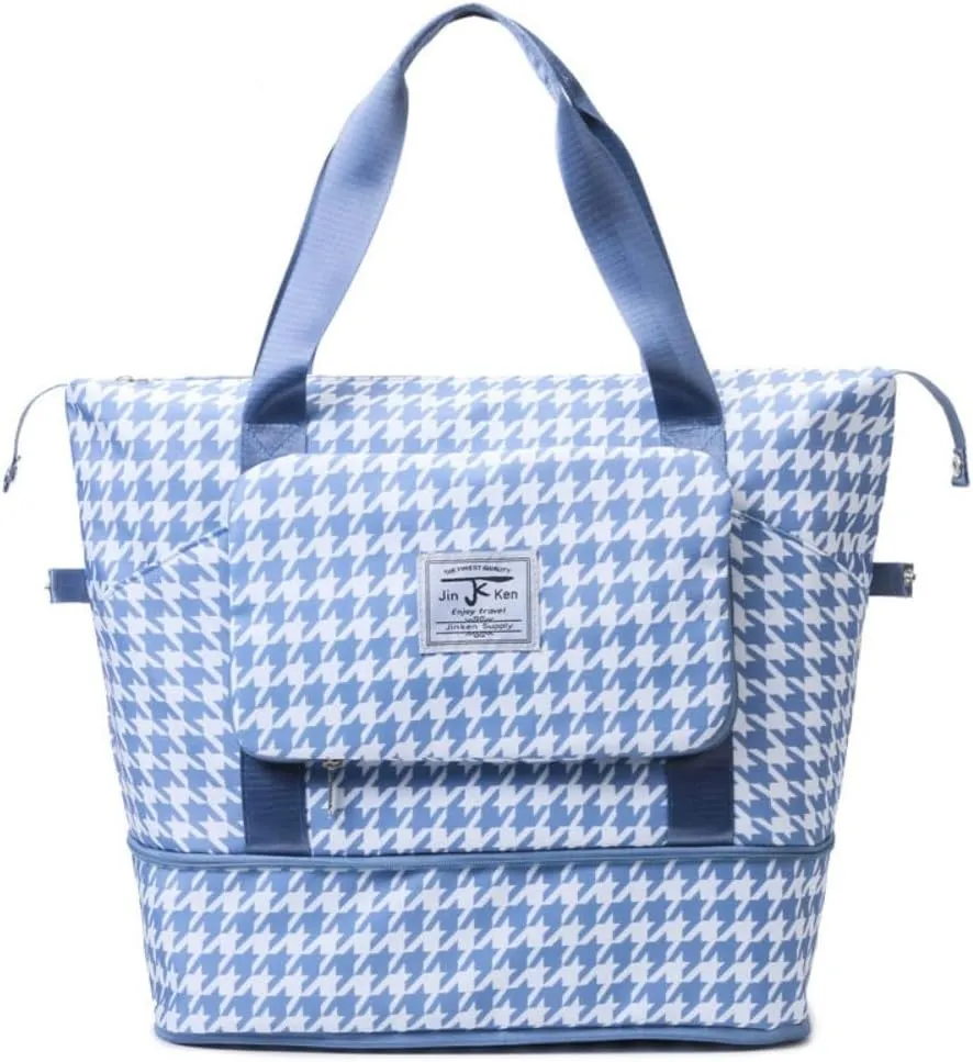 Foldable Travel Tote Bag Duffle Bag with Wet Pocket Gym Bag for Men Women Weekender Overnight Duffel Bag (Blue)