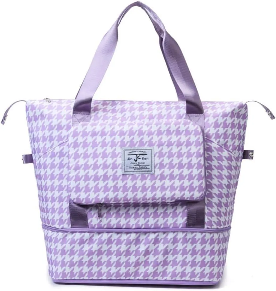 Foldable Travel Tote Bag Duffle Bag with Wet Pocket Gym Bag for Men Women Weekender Overnight Duffel Bag (Purple)