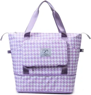 Foldable Travel Tote Bag Duffle Bag with Wet Pocket Gym Bag for Men Women Weekender Overnight Duffel Bag (Purple)