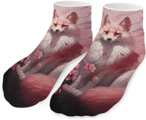 Fox Cherry Flowers Printed Ankle Socks No Show Sock Low-Cut Athletic Socks for Men Women 1 Pair