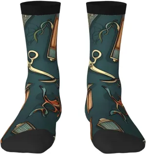 Funny Casual Crew Socks Fun Novelty Crazy Socks Athletic Running, Retro Barber Scissors Accessories Cool Patterns