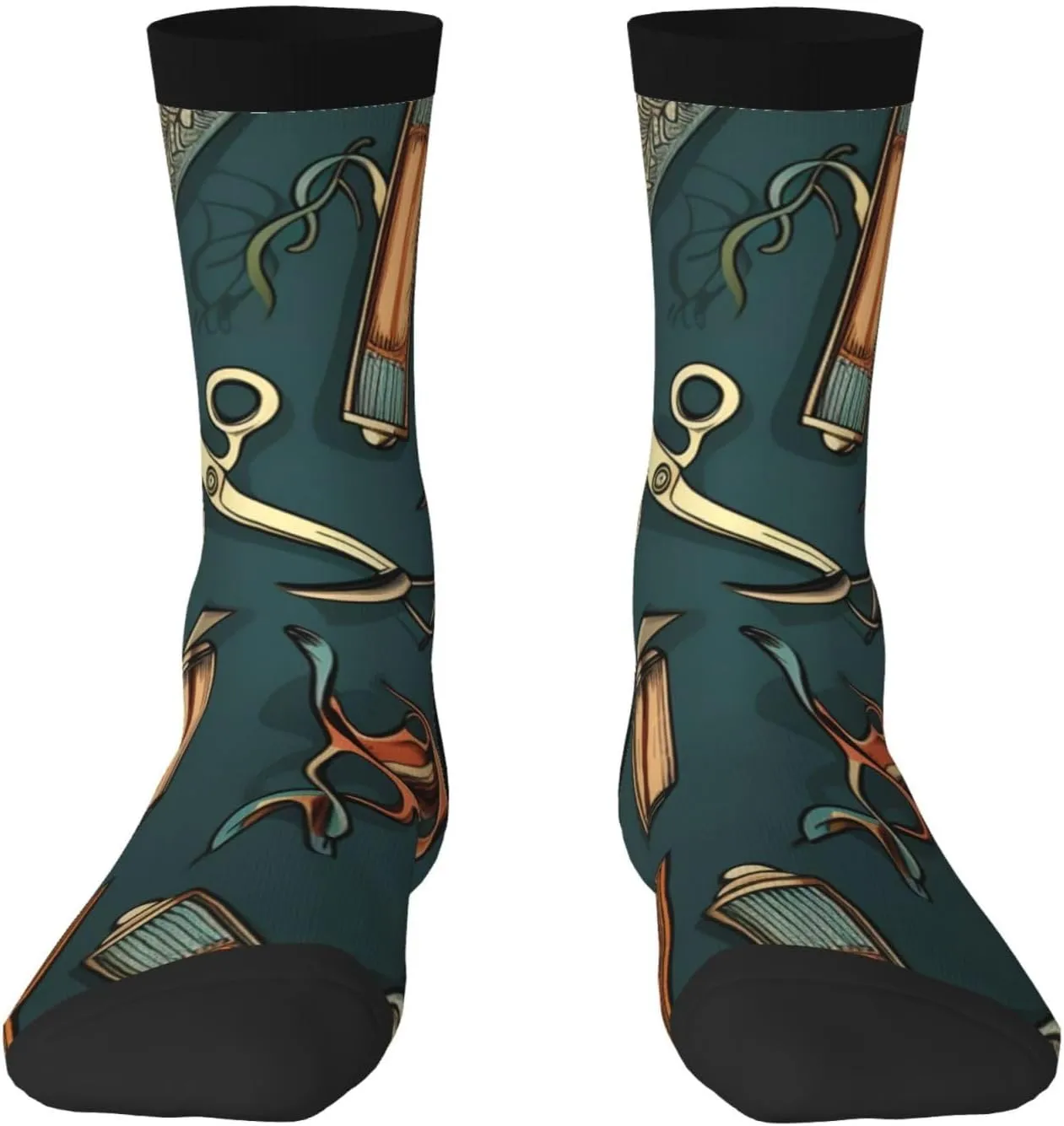 Funny Casual Crew Socks Fun Novelty Crazy Socks Athletic Running, Retro Barber Scissors Accessories Cool Patterns