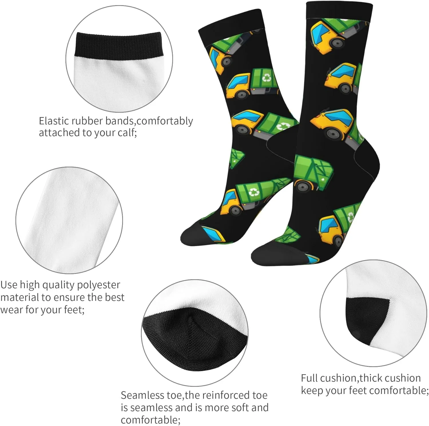 Funny Socks Novelty Socks Cartoon Garbage Truck Unisex Funky Socks Casual Dress Socks
