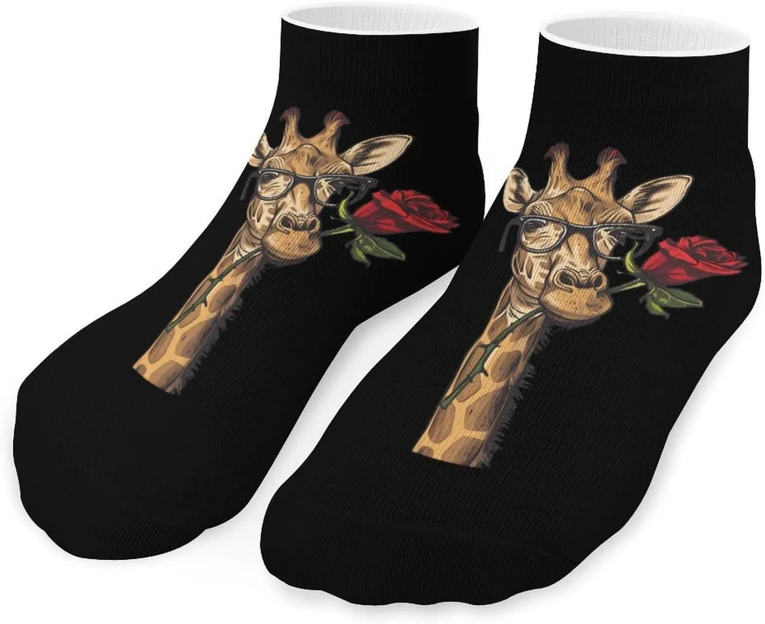 Giraffe with Glasses and Roses Printed Ankle Socks No Show Sock Low-Cut Athletic Socks for Men Women 1 Pair