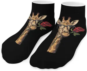 Giraffe with Glasses and Roses Printed Ankle Socks No Show Sock Low-Cut Athletic Socks for Men Women 1 Pair