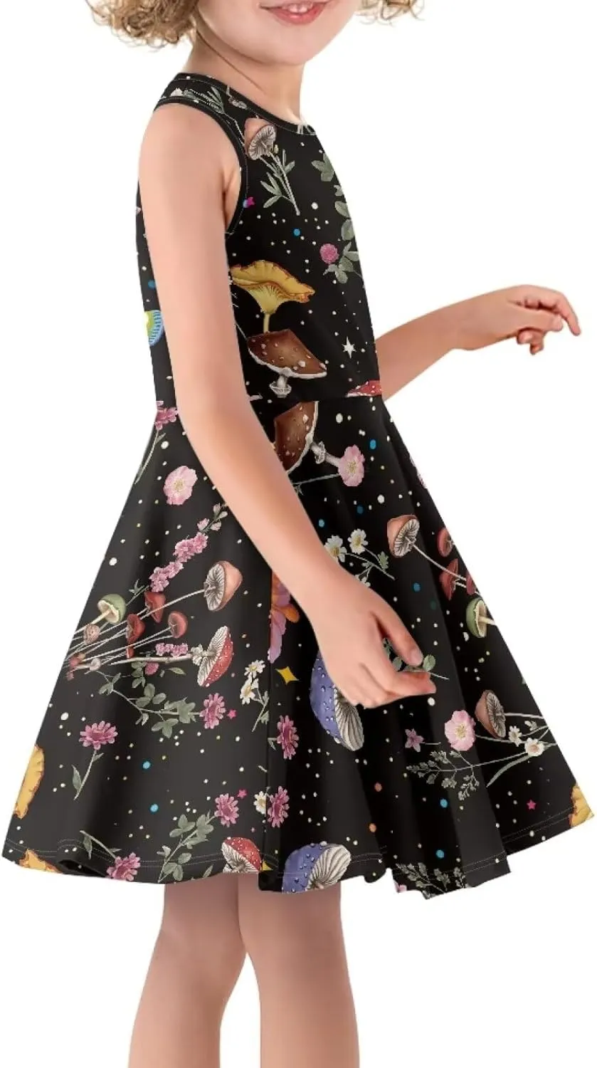 Girls Dresses Size 3-16 Kids Summer Sleeveless Midi Dress Beach Sundress Crewneck A Line Party