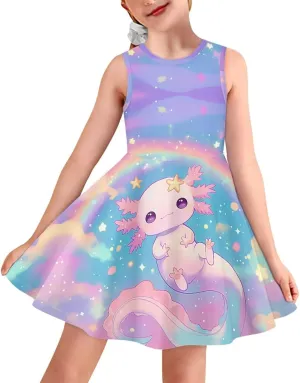 Girls Dresses Size 3-16 Kids Summer Sleeveless Midi Dress Beach Sundress Crewneck A Line Party