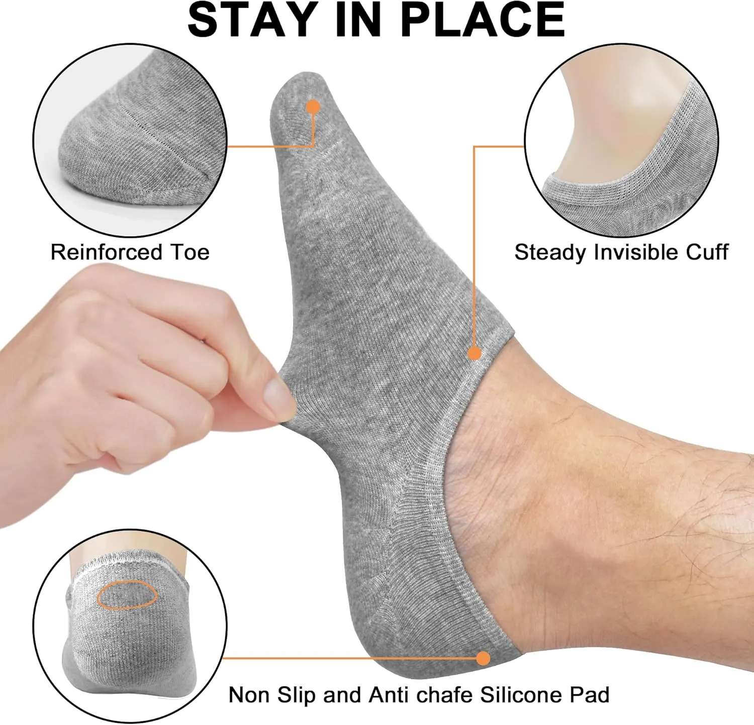 GRPSKCOS No Show Socks Men- 12 Pairs Invisible Socks with Anti-Slip Silicon Sneakers Flats Loafers Casual Low Cut Socks