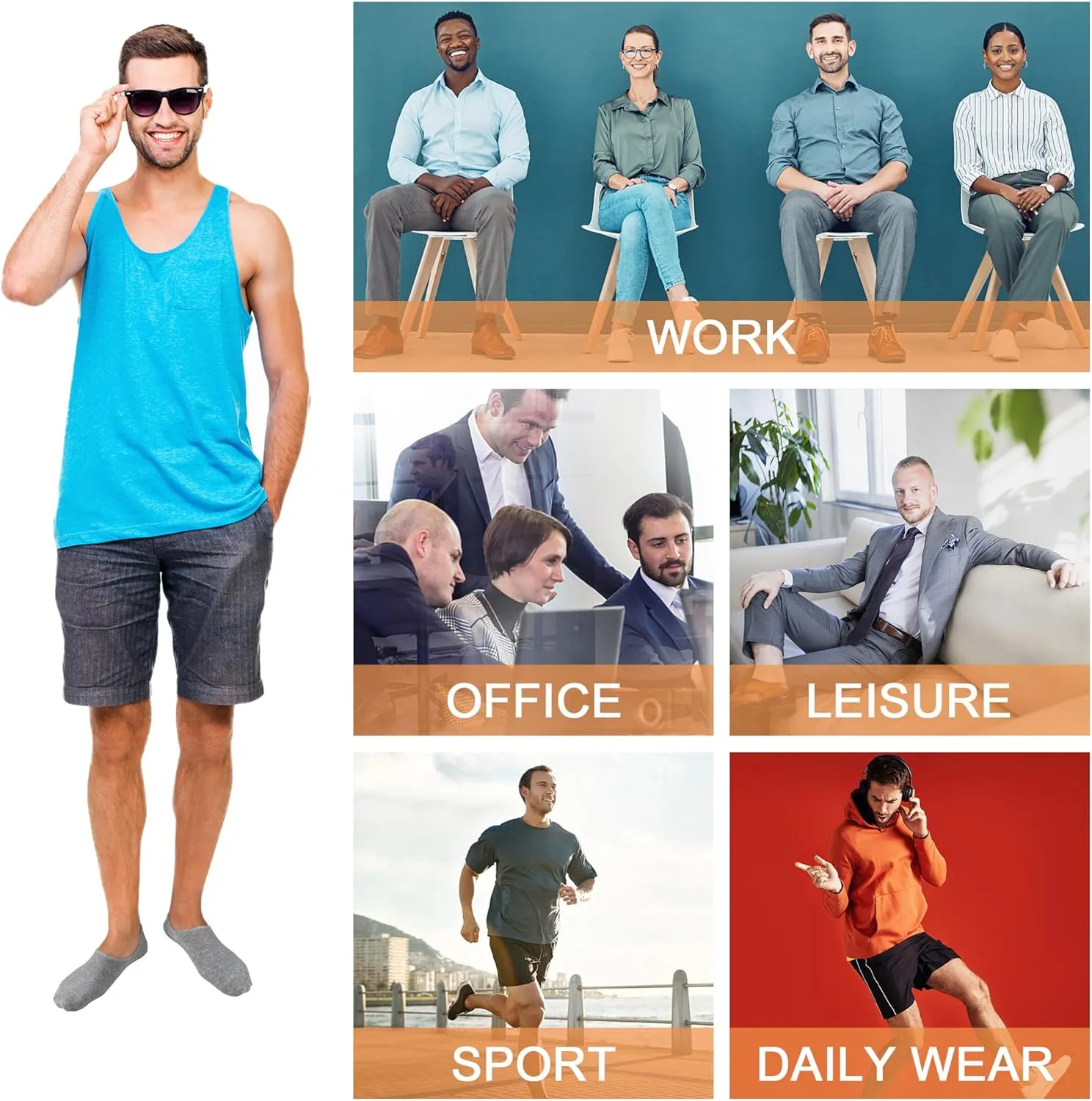 GRPSKCOS No Show Socks Men- 12 Pairs Invisible Socks with Anti-Slip Silicon Sneakers Flats Loafers Casual Low Cut Socks