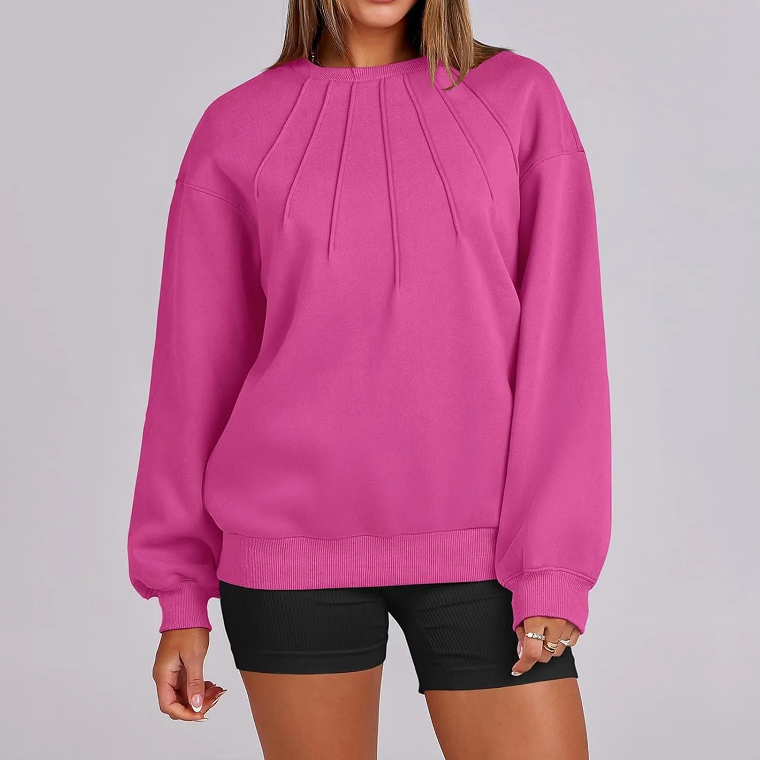 Gumipy Oversized Sweatshirt for Women Knit Long Sleeve Fleece Crewneck Sweatshirts Trendy Drop Shoulder Pullover Cozy Sweater