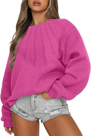 Gumipy Oversized Sweatshirt for Women Knit Long Sleeve Fleece Crewneck Sweatshirts Trendy Drop Shoulder Pullover Cozy Sweater