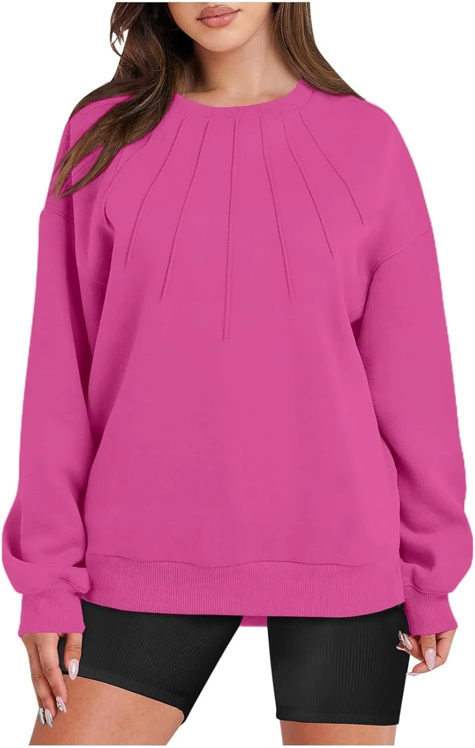 Gumipy Oversized Sweatshirt for Women Knit Long Sleeve Fleece Crewneck Sweatshirts Trendy Drop Shoulder Pullover Cozy Sweater