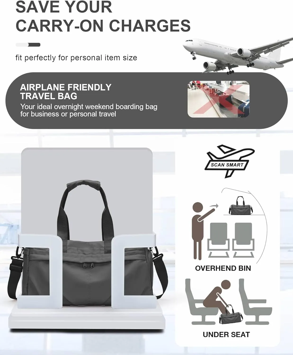 Gym Bag for Women Men with Shoe Compartment, Sport Duffel Bag, Waterproof Travel Weekender Overnight Carry on Bag for Yoga with Trolley Sleeve, A21- Grey, Men Gym Bag