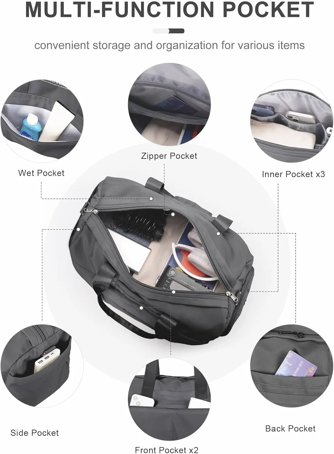 Gym Bag for Women Men with Shoe Compartment, Sport Duffel Bag, Waterproof Travel Weekender Overnight Carry on Bag for Yoga with Trolley Sleeve, A21- Grey, Men Gym Bag