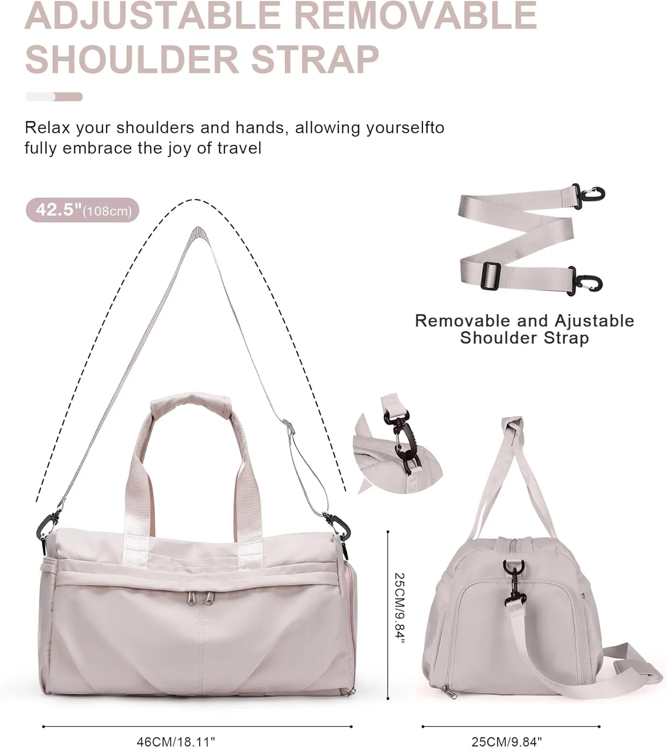 Gym Bag for Women Men with Shoe Compartment, Sport Duffel Bag, Waterproof Travel Weekender Overnight Carry on Bag for Yoga with Trolley Sleeve, A23- Light Pink, Yoga Gym Bag