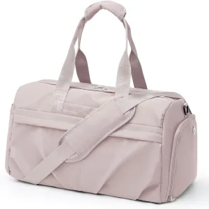 Gym Bag for Women Men with Shoe Compartment, Sport Duffel Bag, Waterproof Travel Weekender Overnight Carry on Bag for Yoga with Trolley Sleeve, A23- Light Pink, Yoga Gym Bag