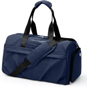 Gym Bag for Women Men with Shoe Compartment, Sport Duffel Bag, Waterproof Travel Weekender Overnight Carry on Bag for Yoga with Trolley Sleeve, A25- Dark Blue, Yoga Gym Bag