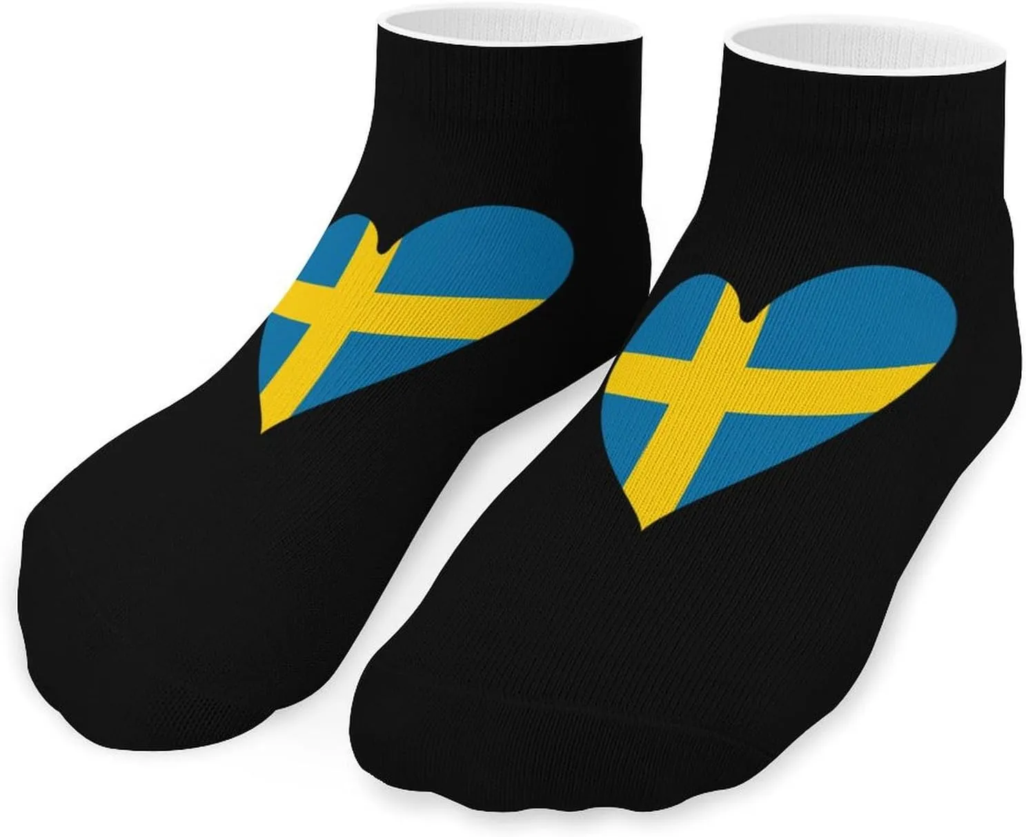 Heart Sweden Flag Printed Ankle Socks No Show Sock Low-Cut Athletic Socks for Men Women 1 Pair